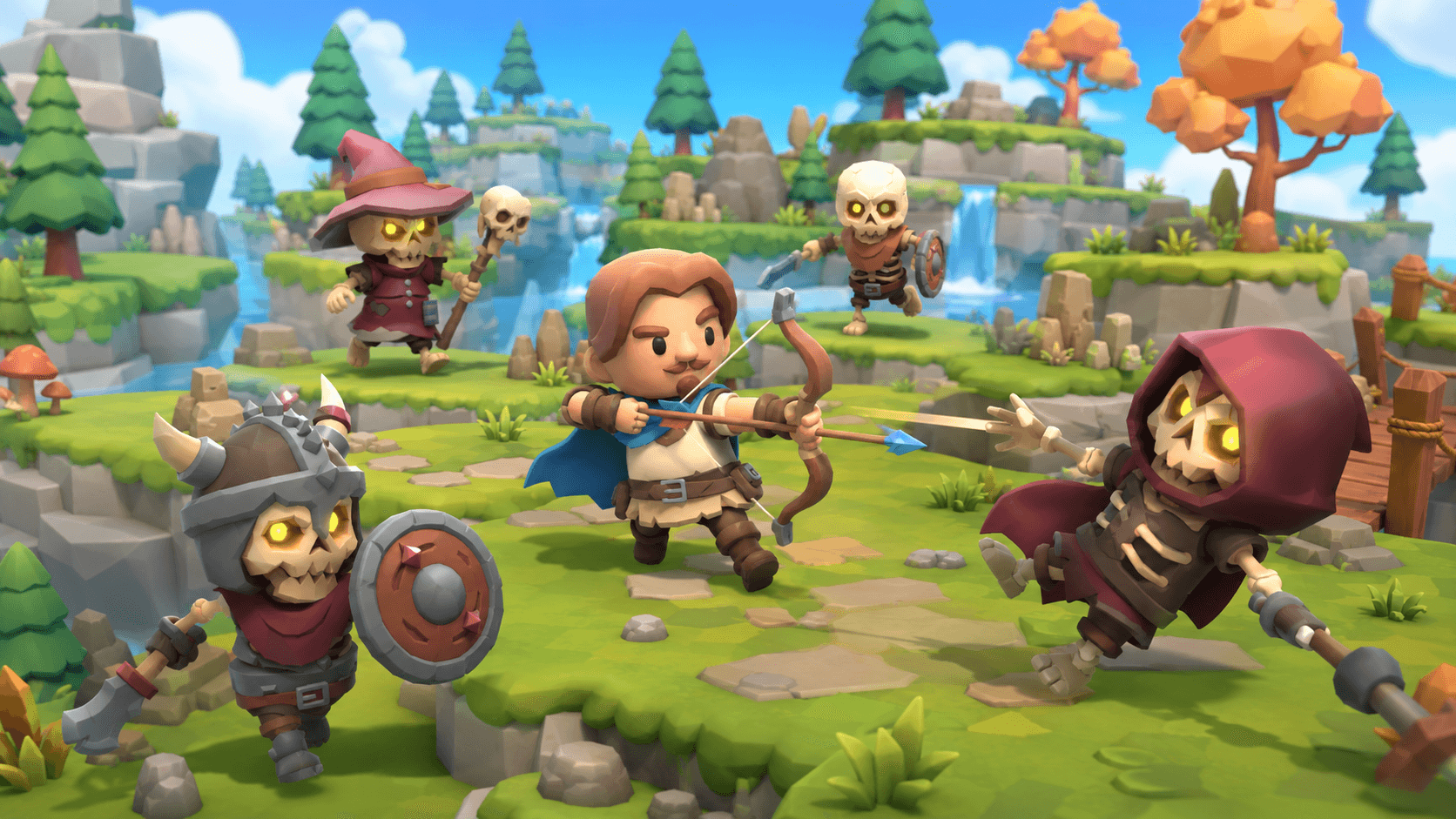 A low poly action game built in the Haste editor, with an archer facing a group of skeletons.